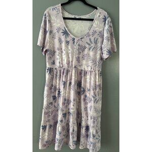 White Mark 1XL Knee-Length Dress Purple Floral Cottagecore Spring Summer Casual